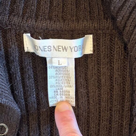 VTG Y2K Jones New York Heavy Long Cardigan Sweater Duster Brown Womens Large - Picture 2 of 7